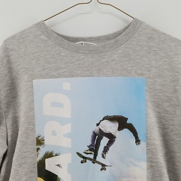 🎁5/$25 H&M Sweat Shirt Girls Youth 12-14 Skate Board Graphic Grey Long Sleeve - Picture 2 of 12